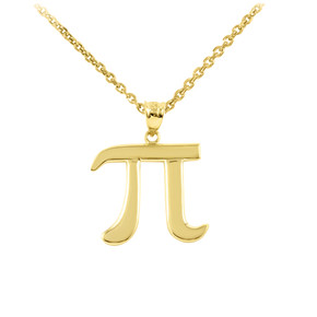 Yellow Gold Pi Symbol Math Pendant Necklace