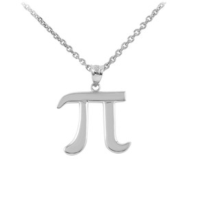 White Gold Pi Symbol Math Pendant Necklace