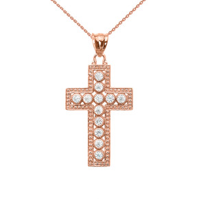 Rose Gold Cross Pendant Necklace With Cubic Zirconia