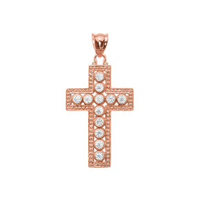 Rose Gold Diamond Cross  Pendant Necklace