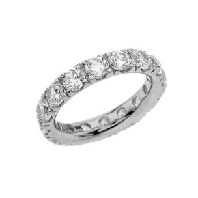 4mm Comfort Fit Sterling Silver Eternity Band With April Birthstone Cubic Zirconia
