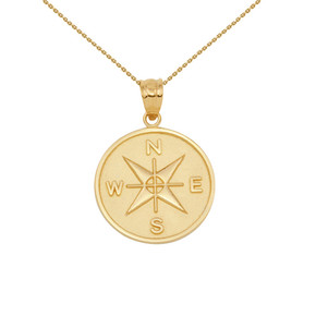 Gold Compass Medallion Pendant Necklace (Available in Yellow/Rose/White Gold)