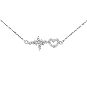 14K White Gold Diamond Heartbeat Necklace