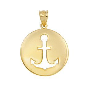 Gold Anchor Silhouette Circle Pendant Necklace (Available in Yellow/Rose/White Gold) Gold Anchor Silhouette Circle Pendant Necklace (Available in Yellow/Rose/White Gold)