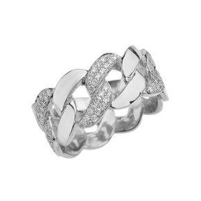 White Gold Link Chain Design Diamond Unisex Eternity Band