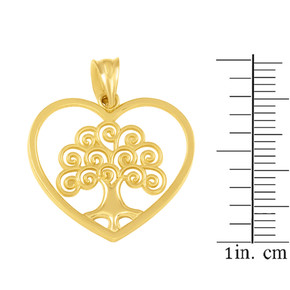 Gold Tree of Life Open Heart Filigree Pendant Necklace (Available in Yellow/Rose/White Gold)