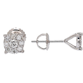 White Gold Halo Diamond Stud Earrings (7 mm)