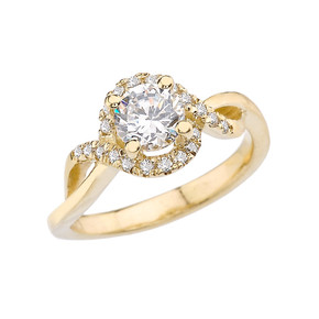 Gold Infinity Diamond Engagement/Proposal Ring With White Topaz Center Stone