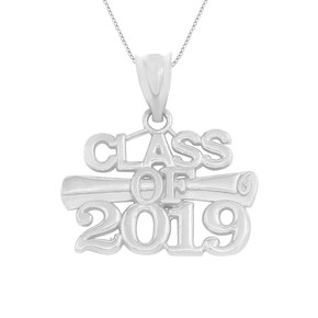 Solid White Gold Class of 2019 Graduation Certificate Pendant Necklace