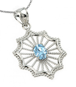 Sterling Silver Beautiful Modern Filigree Blue Topaz Birthstone Pendant Necklace