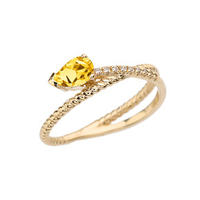 Yellow Gold Criss-Cross Citrine Rope and Diamonds Designer Ring