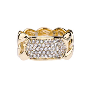 Gold Personalized ID Cuban Link Ring With Cubic Zirconia (Available in Yellow/Rose/White Gold)