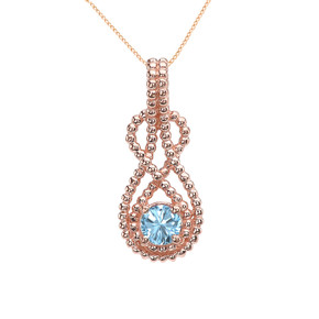 Rose Gold Beaded 5 mm Genuine Aquamarine Double Infinity Hidden Bail Pendant