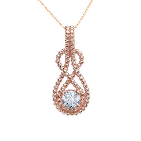 Rose Gold Beaded 5 mm Genuine White Topaz Double Infinity Hidden Bail Pendant