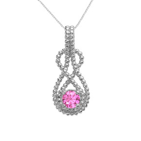 Sterling Silver Beaded 5 mm October Birthstone Pink Cubic Zirconia Double Infinity Hidden Bail Pendant