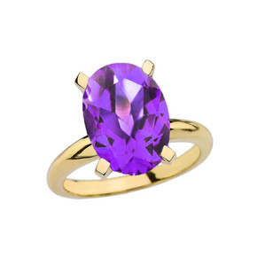 Gold Oval Shape Amethyst Engagement/Proposal Solitaire Ring