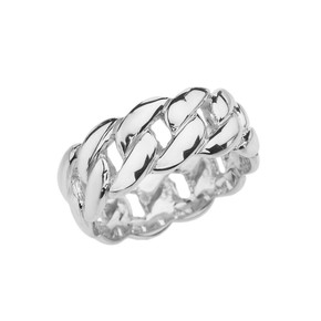 .925 Sterling Silver Cuban Chain Link Band Ring 8 mm
