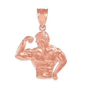 Rose Gold Bodybuilder Charm Sports Pendant Necklace