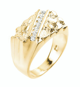 Gold Cubic Zirconia Signet Nugget Men's Ring