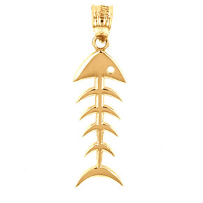 Yellow Gold Fish Bone Skeleton Pendant Necklace