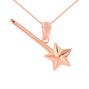 White Gold Angel Fairy Magic Wand Pendant Necklace