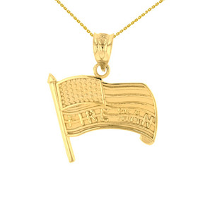 Yellow Gold Fire Man American Flag Pendant Necklace