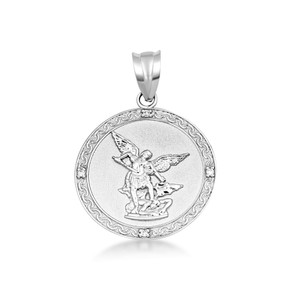 Silver Saint Michael Pendant Necklace with Cubic Zirconia Silver Saint Michael Pendant Necklace with Cubic Zirconia