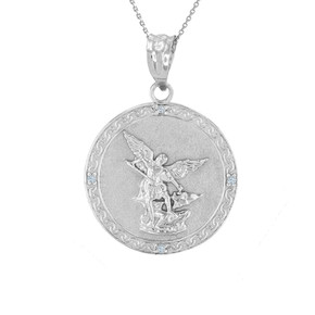 Silver Saint Michael Pendant Necklace with Cubic Zirconia Silver Saint Michael Pendant Necklace with Cubic Zirconia