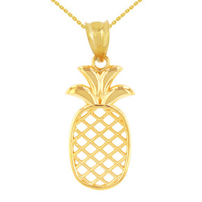 Solid Gold Pineapple Pendant Necklace (Available in Yellow/Rose/White Gold)