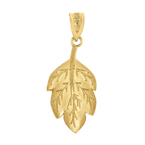 Solid Gold Matte Detailed Textured Leaf Pendant Necklace (Available in Yellow/Rose/White Gold)