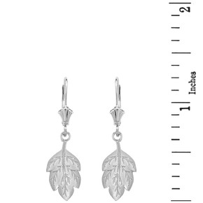 Sterling Silver Matte Detailed Textured Leaf Drop Earring Set