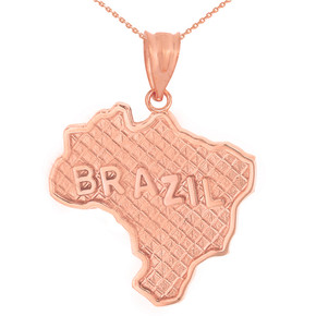 Solid Rose Gold Country of Brazil Geography Pendant Necklace