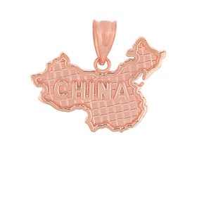 Solid Rose Gold Country of China Geography Pendant Necklace