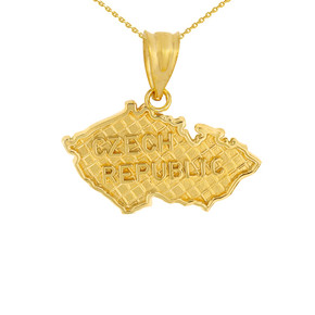 Solid Yellow Gold Country of Czech Republic Geography Pendant Necklace