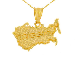 Solid Yellow Gold Country of Russia Geography Pendant Necklace