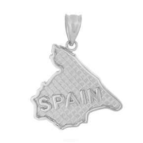 Solid White Gold Country of Spain Geography Pendant Necklace