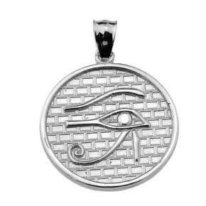 White Gold Egyptian Eye of Horus Wadjat Amulet Pendant