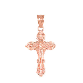 Rose Gold Dainty Floral Crucifix Pendant Necklace