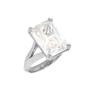 Sterling Silver Solitaire Octagon Radiant Emerald Cut Cubic Zirconia  Engagement Ring