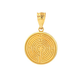 Solid Gold Chartres Labyrinth Dainty Disc Medallion Pendant Necklace (Available in Yellow/Rose/White Gold)