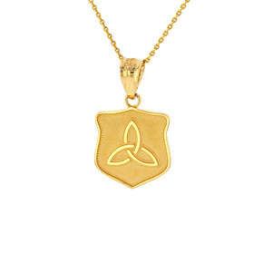 Solid Gold Trinity Shield Triquetra Celtic Knot Pendant Necklace (Available in Yellow/Rose/White Gold)