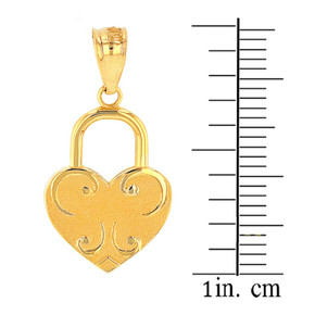 Solid Gold Swirl Heart Padlock Pendant Necklace (Available in Yellow/Rose/White Gold)