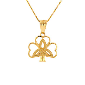 Solid Gold Triquetra Irish Celtic Clover Pendant Necklace (Available in Yellow/Rose/White Gold)