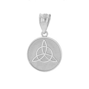 .925 Sterling Silver Triquetra Irish Celtic Disc Circle Pendant Necklace