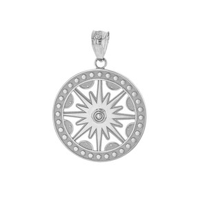 Sterling Silver Textured Medallion Openwork Flaming Sun Pendant Necklace