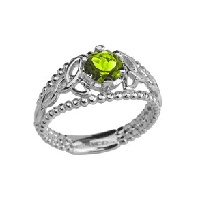 Sterling Silver Genuine Peridot Beaded Celtic Trinity Knot Engagement/Promise Ring