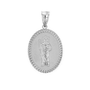 Solid White Gold Jesus The Good Shepherd Cuban Link Frame Medallion Pendant Necklace 1.28" (  32 mm)