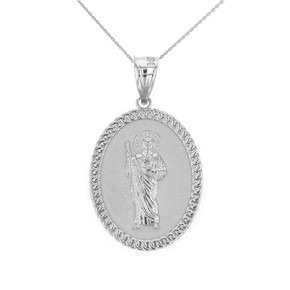 Solid White Gold Jesus The Good Shepherd Cuban Link Frame Medallion Pendant Necklace 1.28" (  32 mm)