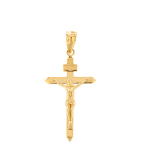 Solid Yellow Gold Catholic  INRI Jesus of Nazareth Crucifix Pendant Necklace  1.41" ( 35 mm)