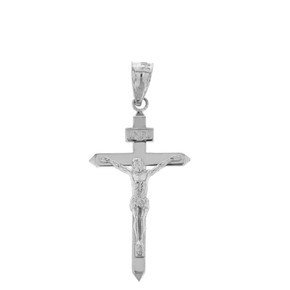 Solid White Gold Catholic  INRI Jesus of Nazareth Crucifix Pendant Necklace  1.41" ( 35 mm)
